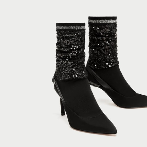Zara Shoes - Zara Sequinned Sock Style Slingback Court Heels